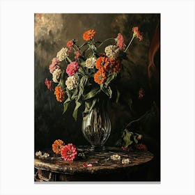Baroque Floral Still Life Zinnia 4 Canvas Print