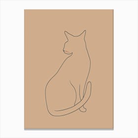 Cat Sitting On A Beige Background - Boho, Line Art Canvas Print