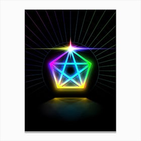 Neon Geometric Glyph in Candy Blue and Pink with Rainbow Sparkle on Black n.0340 Canvas Print
