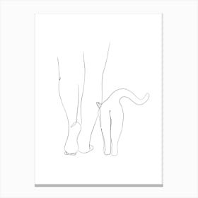 Woman and cat line art Canvas Print