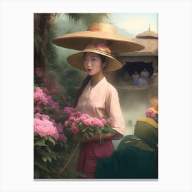 Asian Girl With Hat Canvas Print