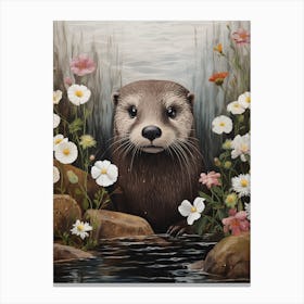 Otter In Flowers 2 Canvas Print