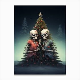 Two Skeletons With A Christmas Tree 3 Canvas Print