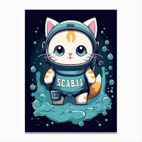 Kawaii Cat Drawings Scuba Diving 3 Canvas Print