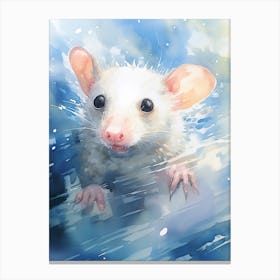 Light Watercolor Painting Of A Swimming Possum 3 Canvas Print