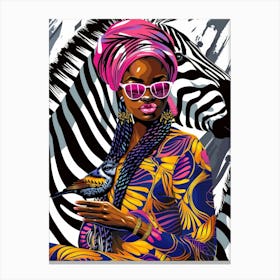 African Woman With Zebra 2 Canvas Print