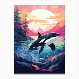 Orca Whale In The Moonlight Pastel Illustration 2 Canvas Print