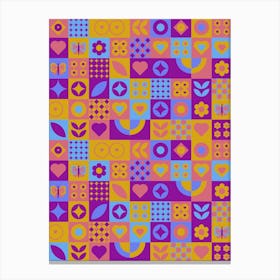 St. Valentines Day geometric neon synthwave pattern - abstract poster 1 Canvas Print