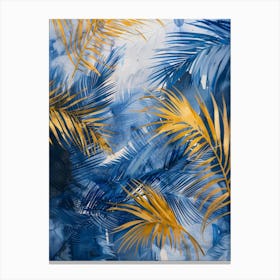 Palm Leaves In Blue And Gold Canvas Print