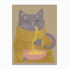 Grey Cat Pasta Lover Folk Illustration 4 Canvas Print
