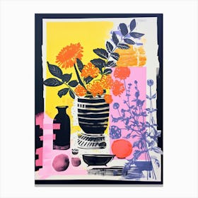 Colourful Flower Still Life Risograph Style 30 Canvas Print