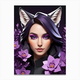 Low Poly Floral Fox Girl, Purple (18) Canvas Print