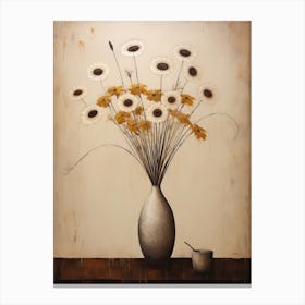 Peacock Flower, Autumn Fall Flowers Sitting In A White Vase, Farmhouse Style 3 Canvas Print