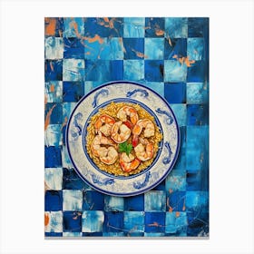 Seafood Risotto Blue Checkerboard Canvas Print