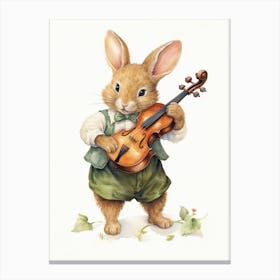 Bunny Playing Music Rabbit Prints Watercolour 1 Canvas Print