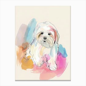 Maltese Dog Pastel Line Illustration  2 Canvas Print