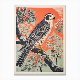 Vintage Bird Linocut Falcon 6 Canvas Print