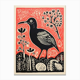 Vintage Bird Linocut Kiwi 6 Canvas Print