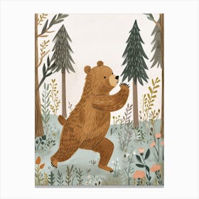 Brown Bear Dancing In The Woods Storybook Illustration 4 Canvas Print