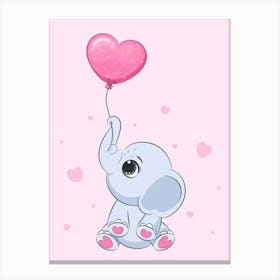 Cute Elephant With Heart Balloon- Kids Canvas Print