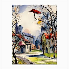 Watercolor Of A Village Canvas Print