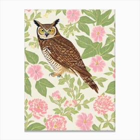 Great Horned Owl William Morris Style Bird Canvas Print