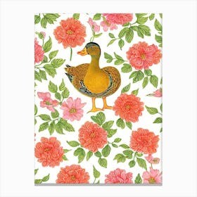 Duck William Morris Style Bird Canvas Print