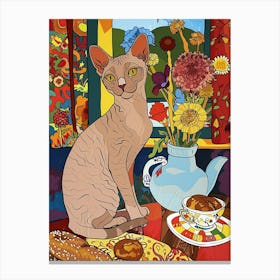 Tea Time With A Devon Rex Cat 2 Canvas Print