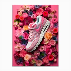 Airmax 1 Pink Flowers Nike Sneakers Floral Painting Poster Canvas Print