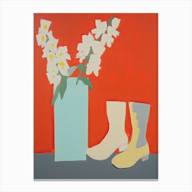A Painting Of Cowboy Boots With Snapdragon Flowers, Pop Art Style 1 Canvas Print