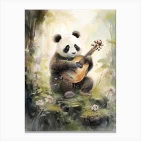 Panda Art Playing An Instrument Watercolour 2 Canvas Print