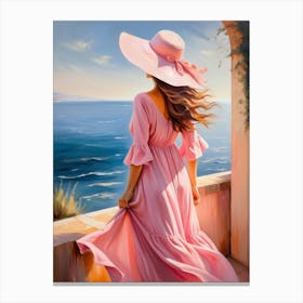 Woman in summer dress looking at the sea 4 Canvas Print