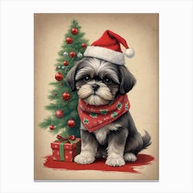 Christmas Shih Tzu Dog Wear Santa Hat (8) Canvas Print