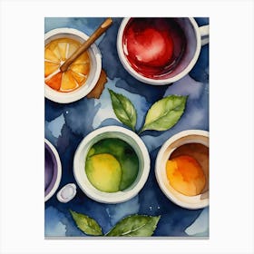 Tea Cups Watercolor Painting Canvas Print