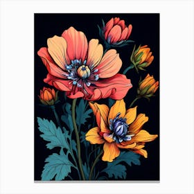 Flowers On A Black Background 10 Canvas Print