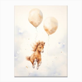 Baby Horse Flying With Ballons, Watercolour Nursery Art 3 Canvas Print