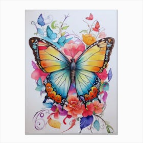 Butterfly With Flowers Canvas Print