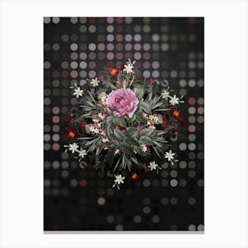 Vintage Pink French Rose Flower Wreath on Dot Bokeh Pattern n.0049 Canvas Print