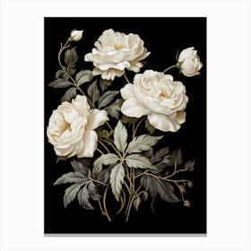 White Roses On Black Background 2 Canvas Print