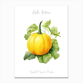 Hello Autumn Spaghetti Squash Pumpkin Watercolour Illustration 4 Canvas Print