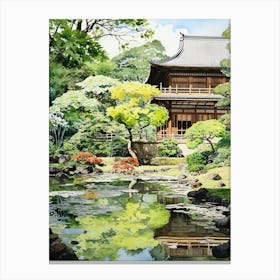 Ryoan Ji Garden Japan Watercolour 1 Canvas Print