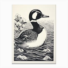 B&W Bird Linocut Bufflehead 1 Canvas Print