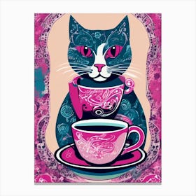 Pink Paisley Coffee Cat Canvas Print