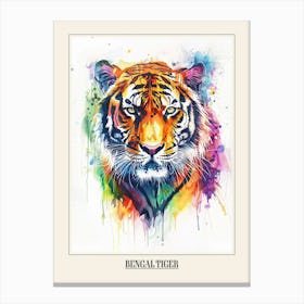 Bengal Tiger Colourful Watercolour 4 Poster Canvas Print