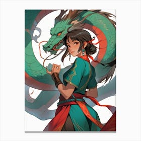 Chinese Girl With Dragon 3 Canvas Print