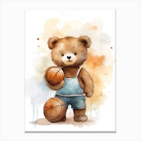 Basketball Teddy Bear Painting Watercolour 4 Canvas Print