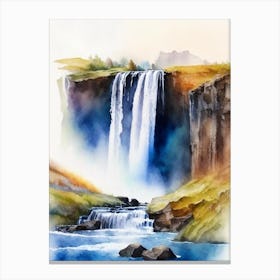 Hrafnabjargarfoss, Iceland Water Colour  (2) Canvas Print