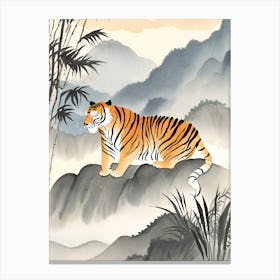 Tiger On A Rock Canvas Print