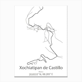 Xochiatipan De Castillo,Mexico Minimalist Map Canvas Print