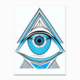 Geometric Eye, Symbol, Third Eye Blue & White 2 Canvas Print